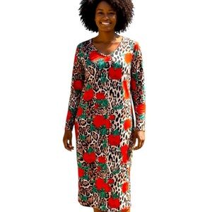 Leopard Floral & Print Midi Dress 
Size XXL